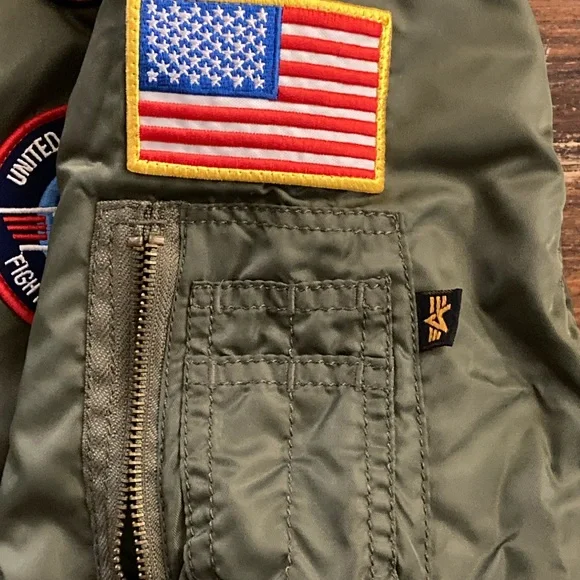 Alpha Industries Green Zip Top Gun Flight Bomber Jacket MA-1 Patches Youth L - Picture 8 of 16